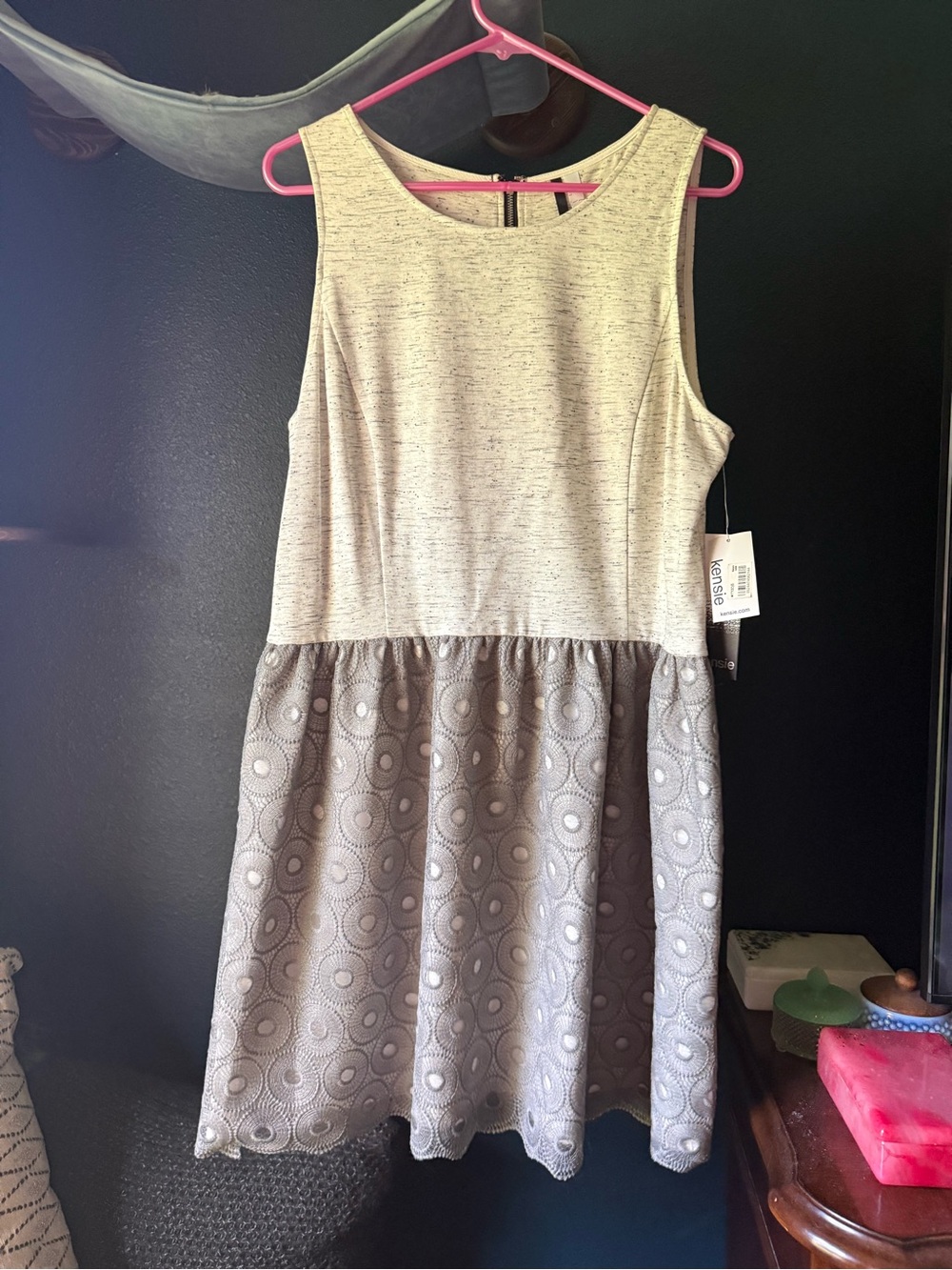 Kensie Cream Top with Gray Patterned Skirt Girls' Sleeveless Dress